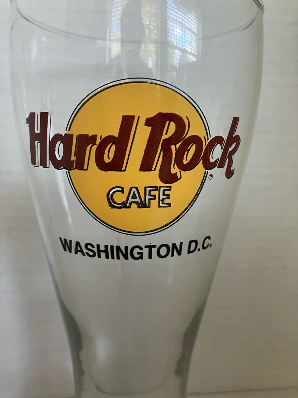 2 Hard Rock Cafe Clear Pint Glasses with Yellow and Brown Logo - Washington D.C.